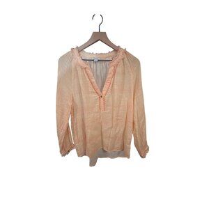 Sundance Womens Peach Peasant Blouse M Long Sleeve Boho Top‎ 100% Cotton